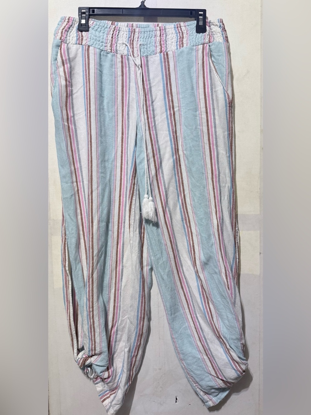 Vanilla Star Light Blue, White & Pink Striped Drawstring Joggers